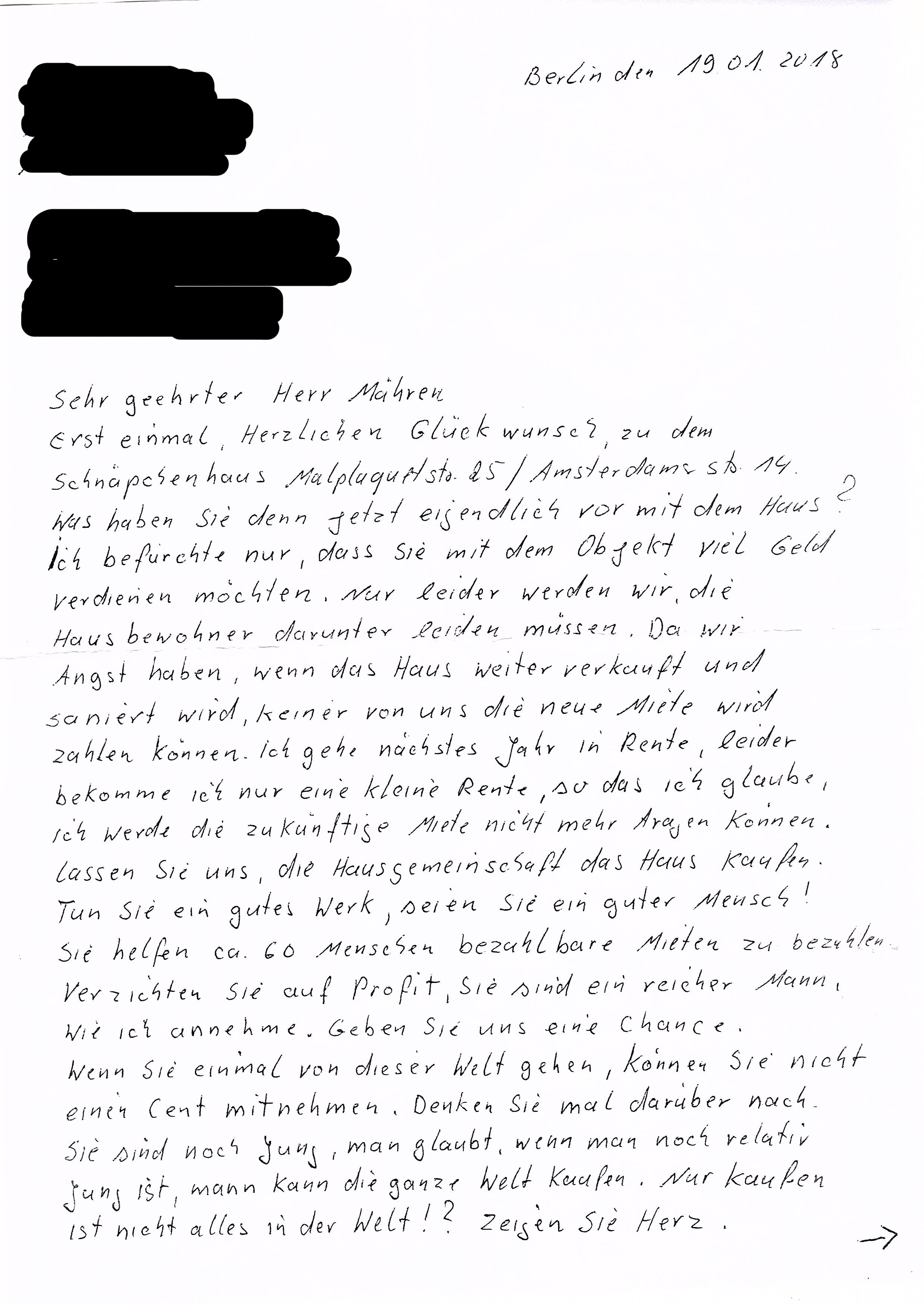 Brief Einer Hausbewohnerin An Herr Mähren Amma65 E V